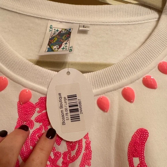 QUEEN OF SPARKLES White and Pink Tiger Sweatshirt - Picture 3 of 4